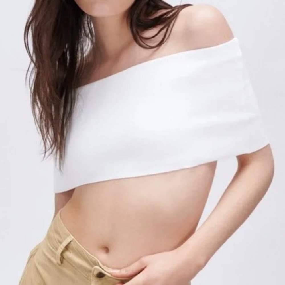 Zara White Off-Shoulder Crop Top - Picture 4 of 9
